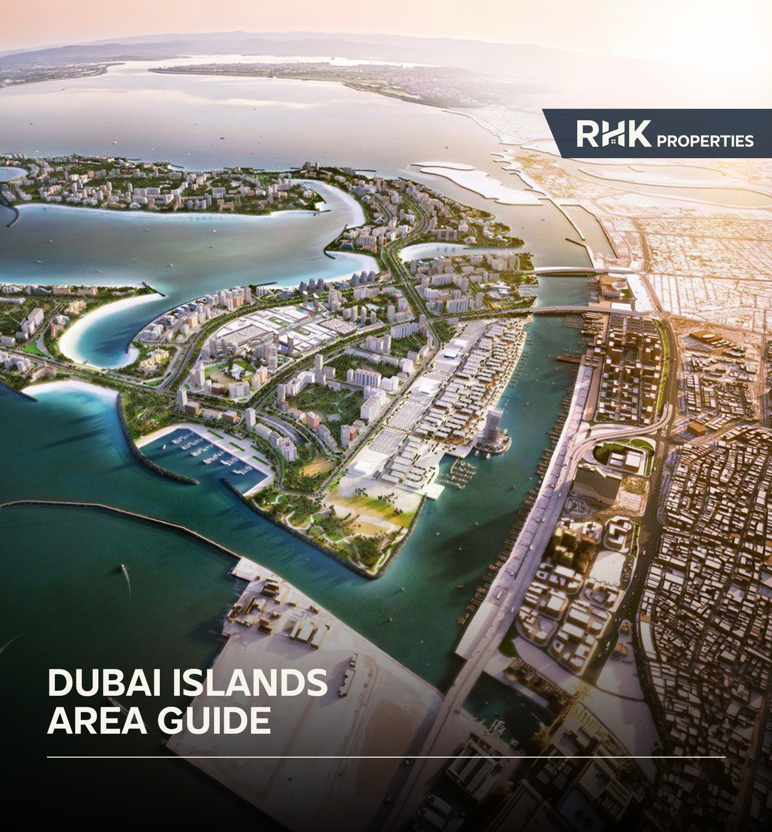 Dubai Islands master plan waterfront development aerial view
