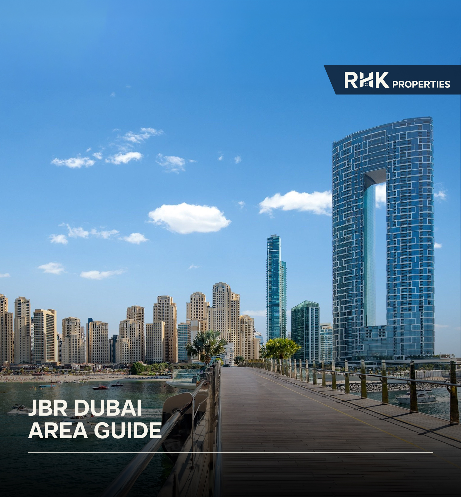 JBR boardwalk with modern skyscrapers and waterfront promenade in Dubai