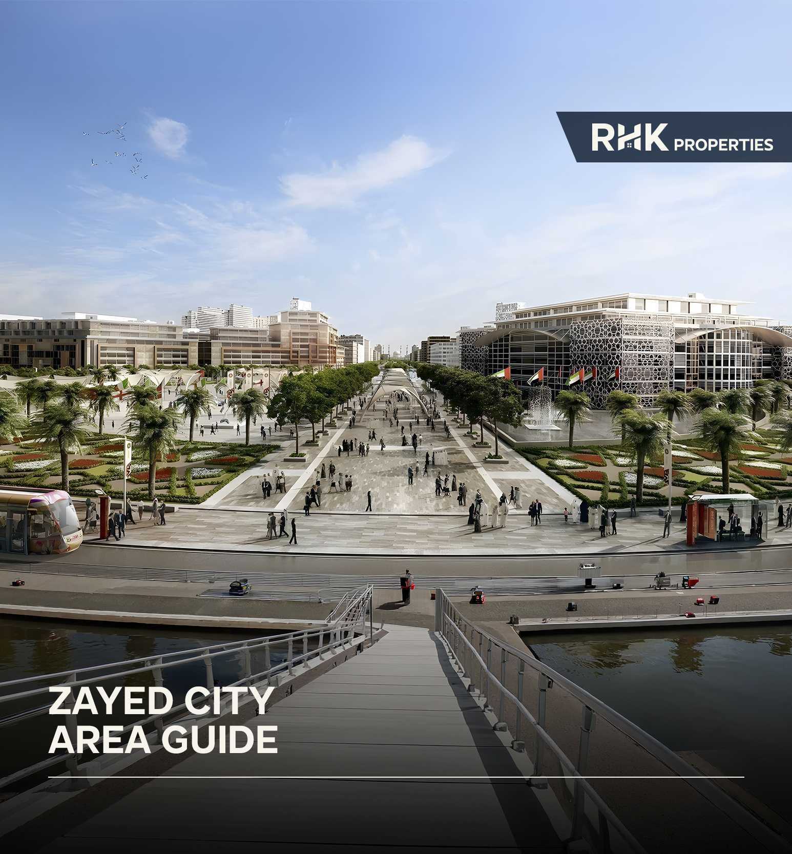 Aerial rendering of Zayed City Abu Dhabi showcasing modern boulevards, civic landmarks, mixed-use developments, and master-planned urban districts.